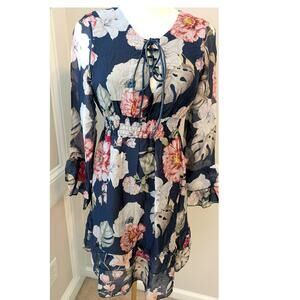 Lola Navy Blue and Floral Spring Dress
